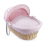 Clair de Lune Waffle Natural Wicker Moses Basket (Pink) by Clair de Lune