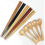 天然木製 銘木箸５膳組みとティースプーン５本セット お箸 おはし(六角箸＋白木スプーン)