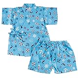 (ファンファン) 甚平 男の子 日本製生地 夏 マリン 濃ブルー 80