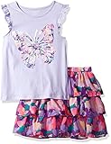 The Children's Place Big Girls' Flutter Sleeve Top and Tiered Skirt Outfit Set Purple Ribbon/Very Vi
