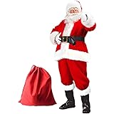 [Formemory] サンタクロース コスチューム 厚手 赤い袋 大人用 サンタ コスプレ クリスマス 衣装 トナカイ 豪華8点セット レッドカバン 男 長袖 パーティー サンタ服 (男女兼用)