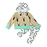 杜屋トヤ　新生児服　ルームウェア　上下セット　鹿　幾何模様　長袖フード付きＴシャツ　パンツ　かわいい　洋式　秋　冬　カジュアル　遊び　お出かけ　プレゼント　女の子　男の子　ユニセックス　赤ちゃん　70