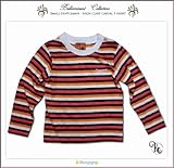 刺繍入りフォーマルに映える高級感あるボーダー長袖Ｔシャツ（JPBt)ブラウン　ストライプ 110cm