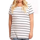 マタニティウェア Tシャツ BOBOGOJP 女性 おしゃれ tシャツ ストライプ 上着 シンプル風 夏服 快適 妊婦服 産前 産後 対応 着やせ 効果 半袖 トップス (ホワイト, M)