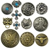 コンチョ ボタン 12個セット ねじ式 アンティーク シルバー 金古美 15mm～38mm ターコイズ 唐草 クロス フラワー レザークラフト 財布 手芸