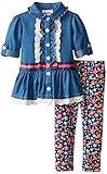 Little Lassベビー女の子2ピースレギンスセットシャンブレーレーストリム カラー: ブルー