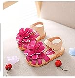 M.Z.L　ベビー おしゃれ 靴　フラワー モチーフ サンダル　夏 赤ちゃん キッズ 履き心地 柔らか マジックテープ ストラップ 滑り止め 付き 可愛い 花 女の子 シューズ (17.4cm, バラ