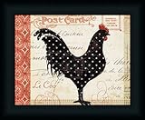 Spotted Rooster I by Alain Pelletierブラックホワイトレッドドット柄キッチンアートプリントフレーム付き