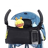 ベビーカー用バッグ ドリンクホルダー 車用収納バッグ ポケット 収納 小物入れ オーガナイザー 防水 ブラック