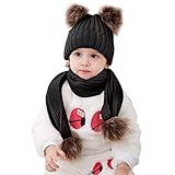oenbopo ベビー帽子 マフラー ２点セット ニット製 ２つポンポン付き　可愛い 伸縮性ある 生産祝い フりーサイズ 防寒 冬 しもやけ 対策 スカーフ キャップ (帽子+マフラー, 11)