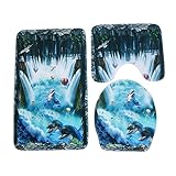 トイレ床ラグ、awakingdemi 3pcs Ocean Underwater Worldアンチスリップトイレパターンカーペットバスルームマット 8894020