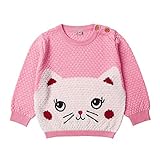 HUYB 子供服 新生児 女の子　赤ちゃん セーター　かわいい　秋冬ベビー服 　長袖　ロングスリーブ ニット 漫画 子猫 パターン セーター トップ (【100CM/24ヶ月】, ピンク)