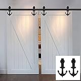 Hahaemall 5 – 16 ft Ship from USアンティーク素朴なスライドバーンドアハードウェアスチールローラーHanging内部トラックキット 8 FT Double Door Ki