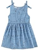 ARAUS　女の子　デニムドレス　スカート　ドレス　ワンピース　ベスト　蝶　蝶結び　印刷　キッズ　子供　ベビー　ガールズ　可愛い　おしゃれ　幼稚園　小学生　ファッション　夏（3-9歳用） (3-4歳, ブル)
