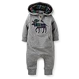 PER ベビー　ロンパース ベビー服 カバーオール 長袖　フード付き　ハンサム　綿　赤ちゃん 幼児 男の子（6-24ヶ月） (100, グレー)