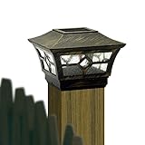 CHEEKON Solar Powered LED Post Cap Light for 4 X 4 Nominal Wood Posts, Base Measures 3.5 Inch, Metal