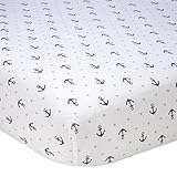 100% Cotton, Allover Grey Anchor & Polka Dot Print on White Fitted Crib Sheet by Nautica