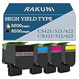 RAKUNI 交換用互換トナーカートリッジ Lexmark CS421 CS521 CX421 CX522 CX622 CX625 CS421dn CS521dn CX421adn CX522ade CX622ade CX625ade 78C1XK0 78C1XC0 78C1XM用 0 78C 1XY0 (ハイイールド、4個パック)