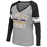 NFL レディースG-III 4herトライブレンドダメージ加工ロゴVネック長袖Tシャツ L ブラック