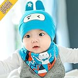 （カエルフロッグ）赤ちゃんキャップ　ベビー ビブ　帽子＋スカーフ　1セット 新生児 可愛い 子供用ハット 日よけ キッズ 帽子 子供サンバイザー 星柄 お誕生日プレゼント 女児　男児 ブルーセット