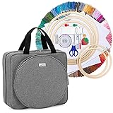 LoDrid 刺繍キット 刺繍プロジェクトバッグ 刺繍キット付き ポータブルクラフトキャリーケース スターターキット付き 刺繍用品 収納バッグ クロスステッチキット 初心者 大人&子供用 グレー
