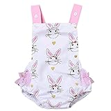 Dragon Honor ベビー ロンパース 夏服 女の子 キャミソール キュート ウサギ柄 袖なし 新生児服 赤ちゃん服 カバーオール ボディースーツ かわいい (70（0-3月）)