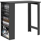SoBuy カウンターテーブル バーカウンター バーテーブル 収納ラック付き 幅112×奥行き57×高さ106cm キッチンカウンター ダイニングテーブル パソコンデスク ハイテーブル キッチン収納 (FWT17-SCH/ブラック）
