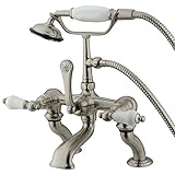 Kingston Brass CC411T8 Vintage Deck Mount 7-Inch Spread Tub Filler with Hand Shower, Satin Nickel [並