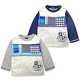 ベビー服 男の子 トレーナー 長袖 柄切替 かすれプリント スナップボタン付 男児 (1.グレー/95cm)