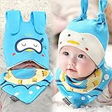 (ヘラサ)Herasa　新生児　帽子　ベビー 帽子　スタイ　２点セット　耳付き　かわいい　出産祝い ギフト お祝い (青)