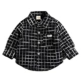 QD-WST 子供服 男の子シャツ 中綿 チェック柄 厚手 ワンシャツ 秋冬 暖かい シンプル　綿服 キッズコート ジャケット 男の子上着 中綿ジャンパー (身長73～80cm, ブラック)