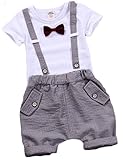[ミートン] Tシャツ パンツ セットアップ 夏 半袖 子供服 ベビー服 男 キッズ トップス+ズボン 上下 二点セット 蝶ネクタイ カジュアル 1-3歳 グレー90cm