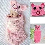 ハンドメイド 0-6ヶ月 撮影写真 ベビー 幼児 編む PIGGY 帽子+ロンパース 0-6ヶ月に合う 【1点】