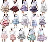 [YUJIANXIONG] 制服スカート 子供 ミニスカート 女の子 シャツ 長袖 半袖シャツ 女子制服 リボン ダンス 衣装 アニメ コスプレ コスチューム ハロウィン 仮装 セーラー服 (スカート+リボン+半袖シャツ, 150, ライトブルー)