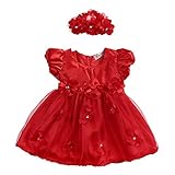 ベビー　子供服　女の子　ワンピース　赤い花のスカート　レースドレス　チュールスカート　ヘッドバンド　2点セット　フォーマルドレス　結婚式　お誕生日　出産祝い (100)