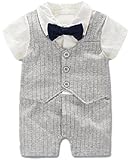 (Goldgarden) ベビー フォーマル 洋装 ロンパース 半袖 スーツ風 (80-90, グレー)