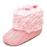 Annnowl Baby Girls Knit Soft Fur Winter Warm Snow Boots Crib Shoes 0-18 Months (12-18 Months, Pink) 