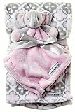 Blankets & Beyond Pink & Grey Blanket with Elephant Security Blanket Set by Blankets and Beyond