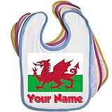 Welsh Dragon / Wales Flag Personalised Baby Bib (Blue, Pink, Yellow or White) by BabySmiles