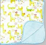 Little Beginnings - Baby Blanket Mink / Sherpa with Satin Binding (blue jungle animals) [並行輸入品]