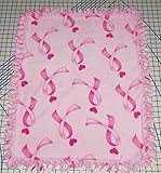Breast Cancer Big Pink Ribbons & Hearts Hand Tied Fleece Baby Pet Lap Blanket by Scrunchies by Sherr