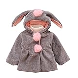IWELY　 フード付き ウサギ 耳ベビー服 ワンピース 子ども服 ふわふわ 着ぐるみ 秋冬 長袖 防寒 ベビー服 暖かい (100cm, グレー)