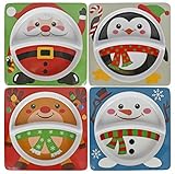 のセット( ) – 8 " x8 " Kid 'sクリスマス食器類2 Sectionedプレート – 雪だるま、ペンギン、サンタ、トナカイテーマ – メラミン – BPAフリー、top-rack Di