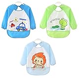 Adamz.sp 赤ちゃん 長袖 エプロン 防水 食べこぼしポケット 食事 ビブ スタイ ガウン ３枚セット (男の子)