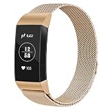 コンパチブル Fitbit Charge 3 バンド/Charge 4 バンド ミラネーゼループバンド 交換ベルト マグネットロック付き (ローズゴールド, Large)