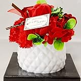 シャボンフラワー フラワーポット 陶器製花鉢 バラ カーネーション プレゼント ギフト (レッド)