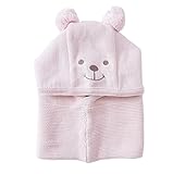Yuelian(TM) クマ模様 ニット帽 ネックウォーマー 耳付き ハット　ベビー キッズ 子供用 防寒　出産祝い プレゼント 贈り物 (S, 1 ピンク)