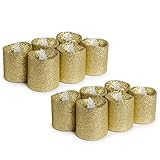 Set of 12 - WYZworks Gold Glitter Tea Light Flameless LED Faux Wax Candle [並行輸入品]