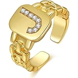 YOQUCOL Adjustable Initial Ring Statement Gold Plated Fashion Alphabet Letter Resizable Ring for Women