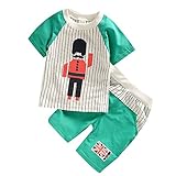 【SEBLES】ベビー 赤ちゃん 男の子 女の子 ユニセックス 半袖 ラウンドネック プリント Tシャツ 国旗 イギリス 兵隊さん ズボン ボトムス セット コットン 綿(グリーン,73cm)